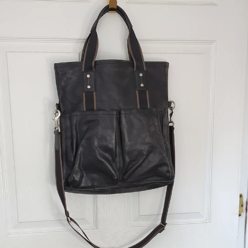 Coach F70558 Black Heritage Web Foldover Leather Messenger Bag